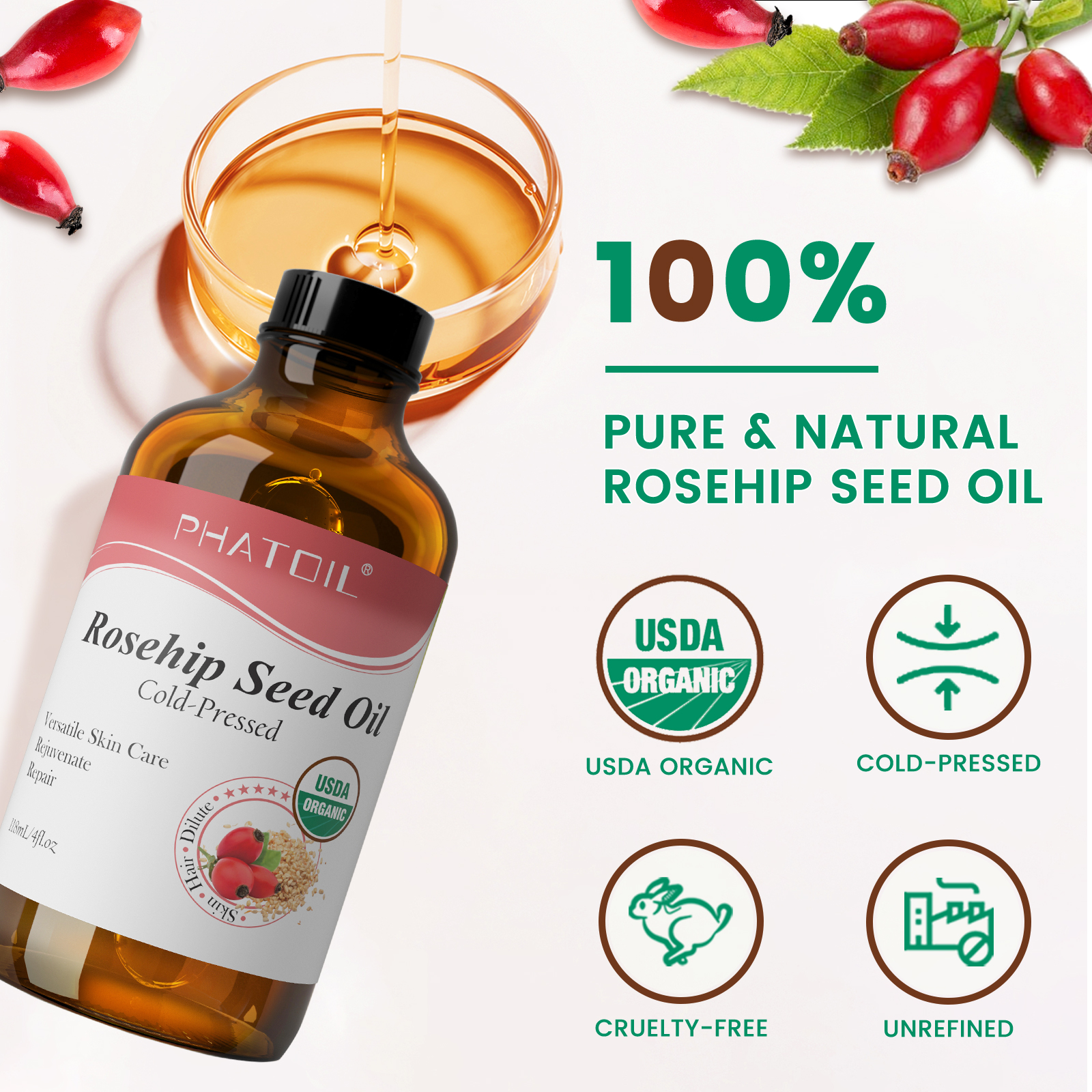 PHATOIL 118ml Organic Face Oil - đánh giá và giá Cold Pressed Rose Hip